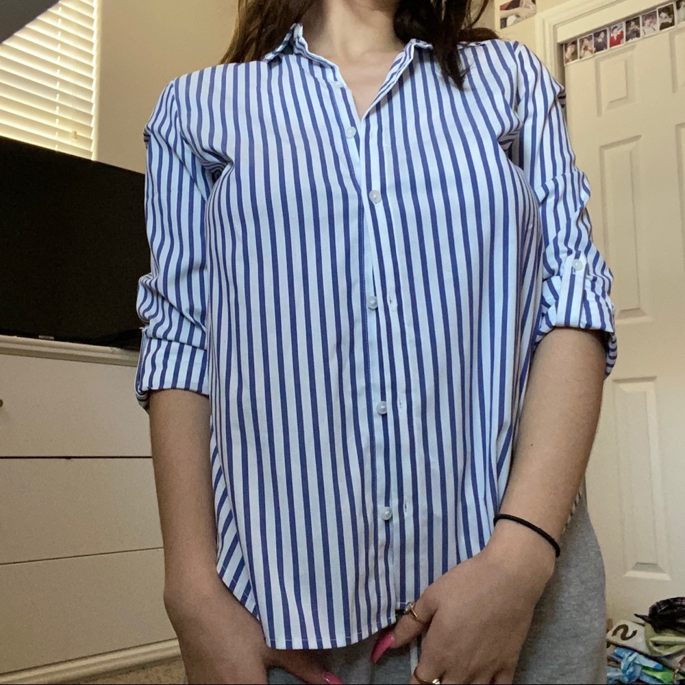 Striped button up top